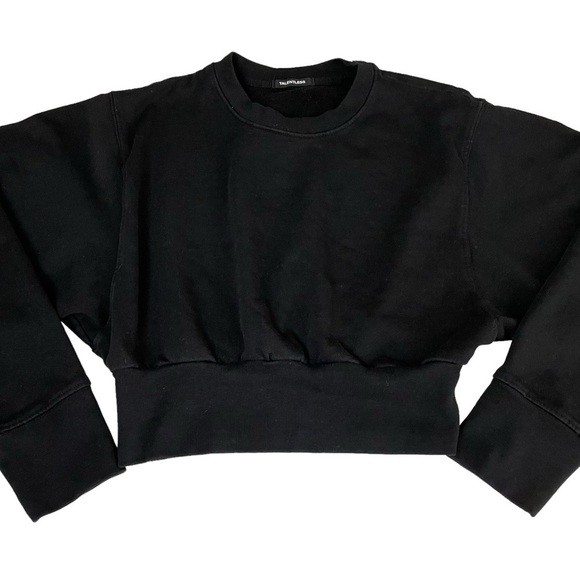 Talentless Dolman Crop Crewneck Pullover Sweatshirt Black - Picture 5 of 12